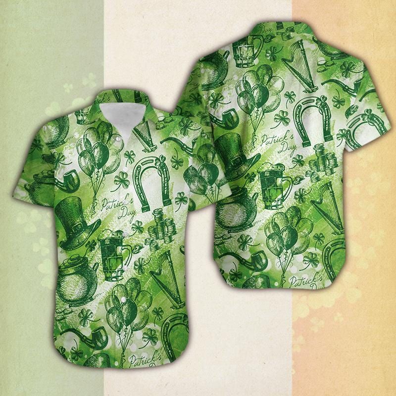 Felacia [Hawaii Shirt] Whole Green SaintPatrick's Day Vintage Hawaiian Aloha Shirts-ZX2703